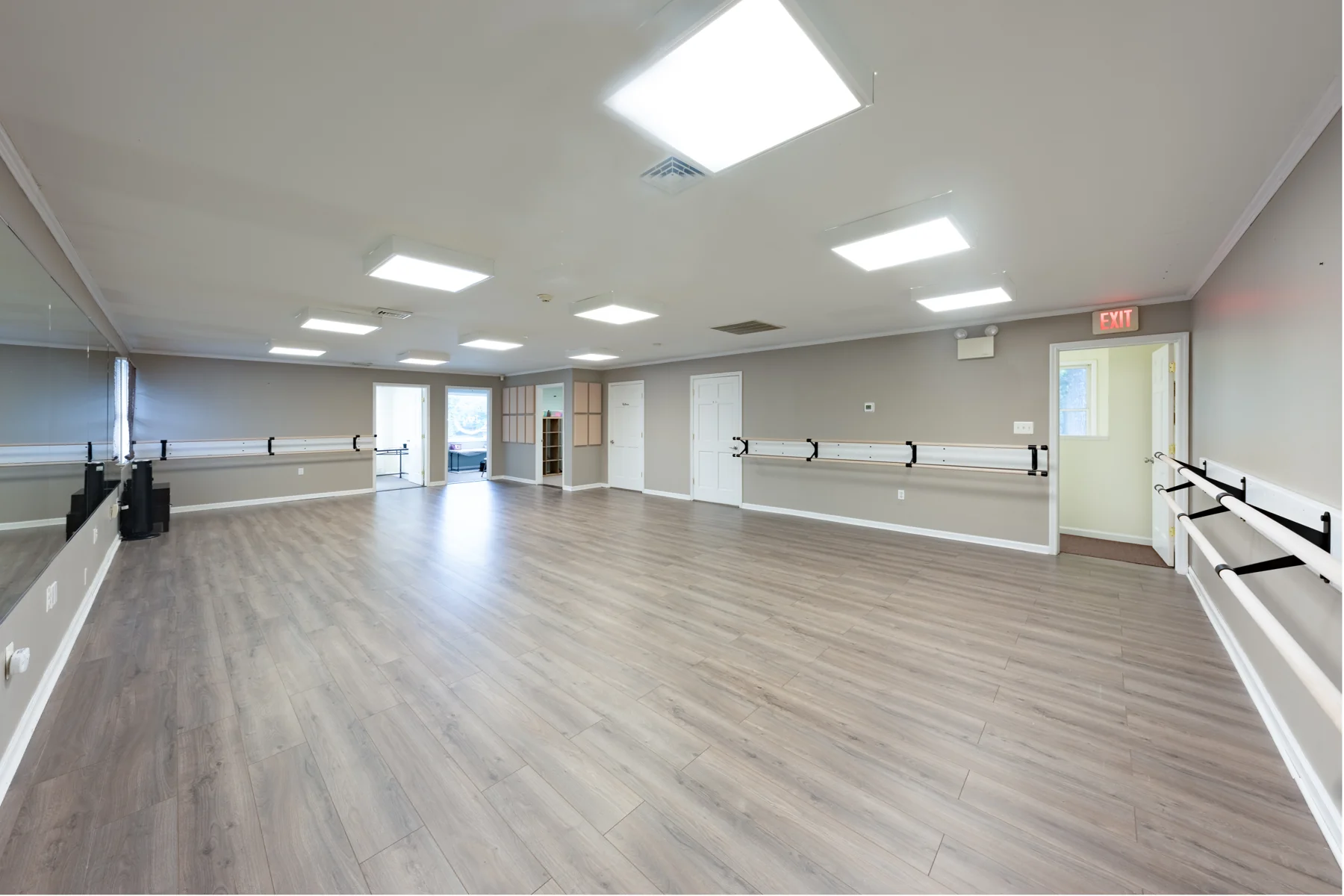 The Dance with Joy studio with mirrored walls and ballet barres